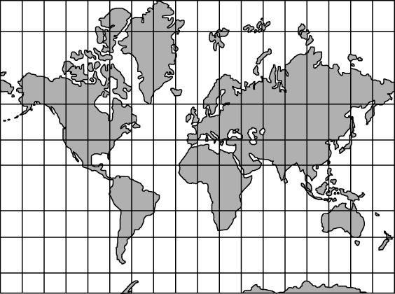 ПРОЕКЦИЯ МЕРКАТОРА, хотя и весьма полезная для морских навигационных карт, приполярные области отображает с большими искажениями. Например, на этой карте сильно преувеличен размер Гренландии, которая в действительности меньше Аравийского п-ова.
