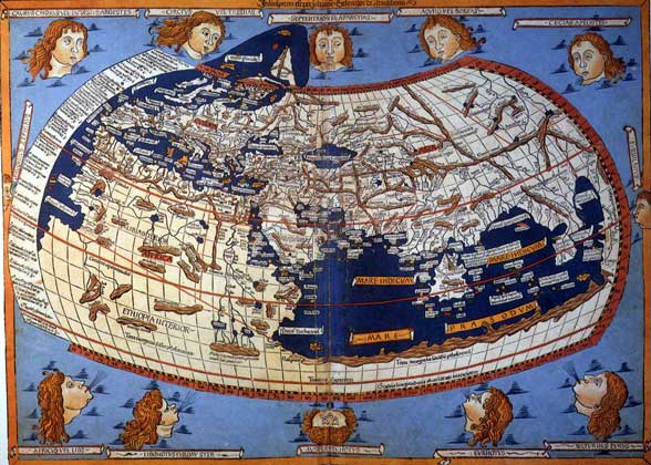  THE GRANGER COLLECTION, New York     СРЕДНЕВЕКОВАЯ КАРТА, составленная по канонам Птолемея – древнегреческого географа и астронома 2 в. н.э. Несмотря на схематичность, карта дает правильное представление о географии Средиземноморья. Около 800 точек на карте обозначены координатами.