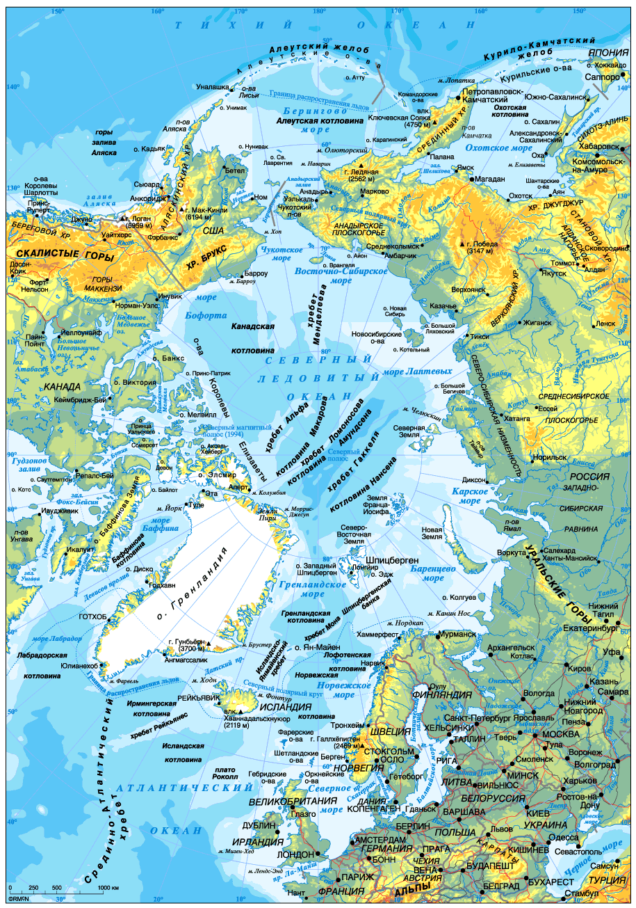Карта Северного Ледовитого океана