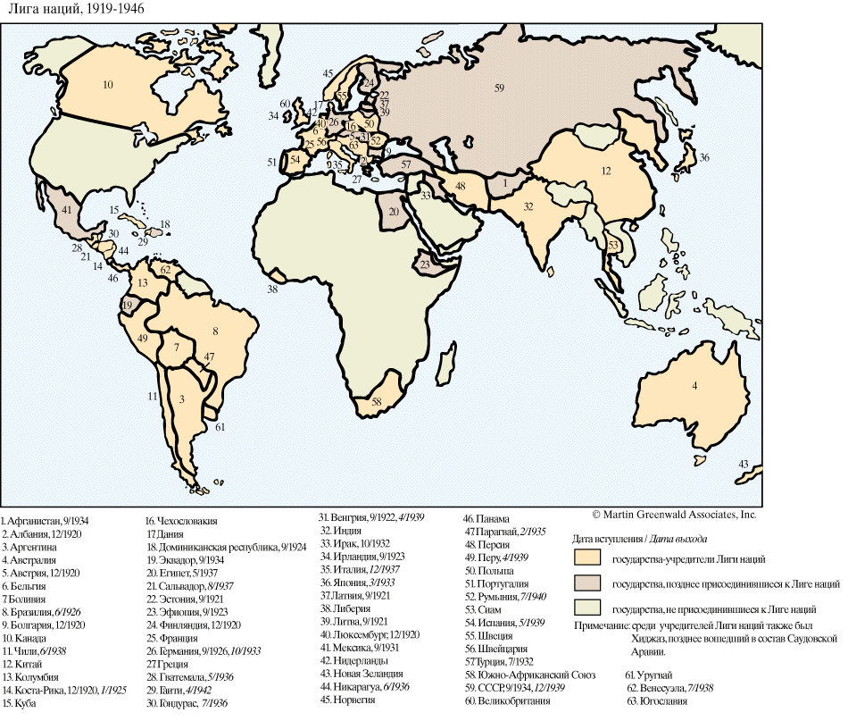 Члены Лиги наций, 1919-1946