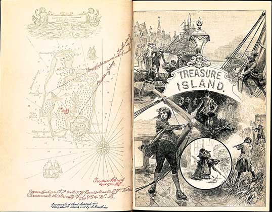  IGDA     ФРОНТИСПИС первого издания книги Р.Стивенсона Остров сокровищ (1883).