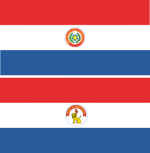 Флаг Парагвая (вверху – лицевая сторона, внизу – обратная). Flag Images © 1998 The Flag Institute