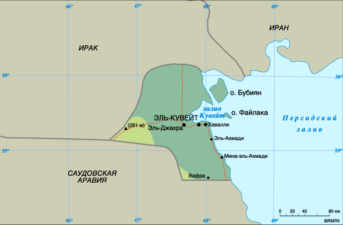 Карта кувейта и соседние страны