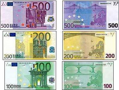 Рис 1. Образцы евробанкнот