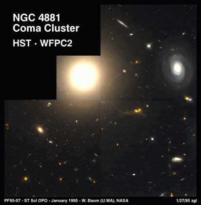  NASA     ЭЛЛИПТИЧЕСКАЯ И СПИРАЛЬНАЯ ГАЛАКТИКИ в скоплении «Кома». Космический телескоп Хаббла
