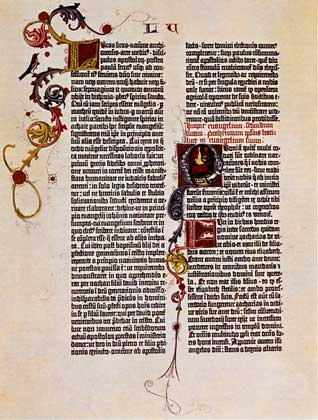  IGDA     СТРАНИЦА ИЗ 42-СТРОЧНОЙ БИБЛИИ, первой в мире печатной (напечатанной с помощью подвижных литер) книги (1456) (Гутенберговой Библии)
