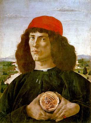 Портрет молодого человека с медалью Козимо Медичи Старшего. Сандро Боттичелли, 1474-1475.