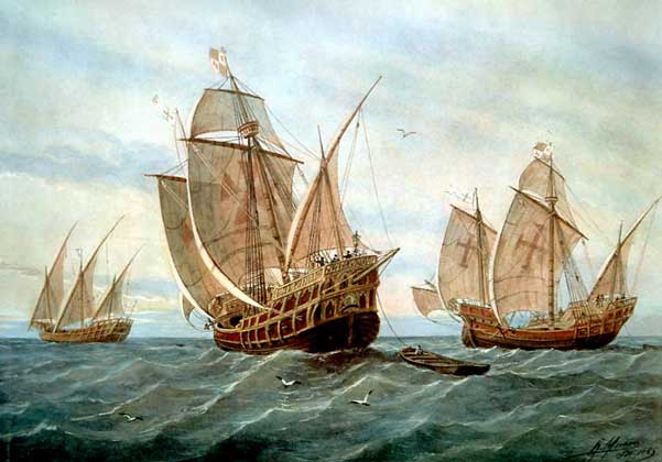  IGDA/G. Dagli Orti     «ПИНТА», «НИНЬЯ» И «САНТА-МАРИЯ» – суда, на которых Христофор Колумб совершил свое первое путешествие к берегам Америки