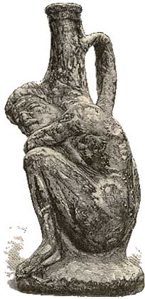 НЕЛАКИРОВАННОЕ ИЗДЕЛИЕ (кувшин) в форме спящего раба (найдено в древнегреческом погребении).