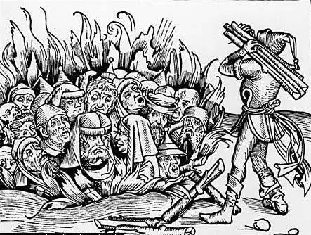 КАЗНЬ ЕВРЕЕВ НА КОСТРЕ, немецкая гравюра (ок.1495).